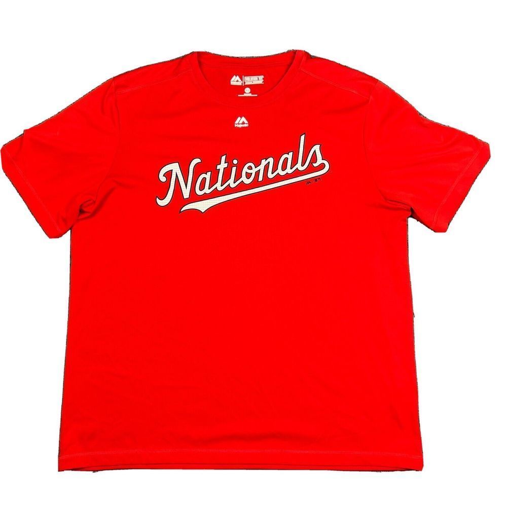 Majestic Washington Nationals MLB Spell Out T Shirt Adult XL Red Logo Tee